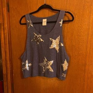 Blue Crop with Silver Sequin Stars